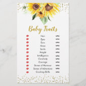 Zonnebloem is op de weg Baby shower Baby Traits (Voorkant)