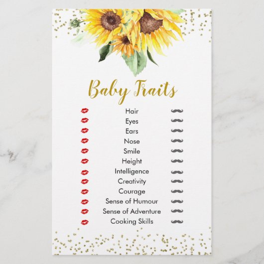 Zonnebloem is op de weg Baby shower Baby Traits (Voorkant)