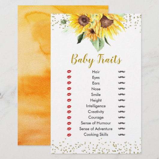 Zonnebloem is op de weg Baby shower Baby Traits (Voorkant / Achterkant)