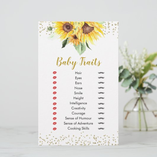 Zonnebloem is op de weg Baby shower Baby Traits (Staand voorkant)