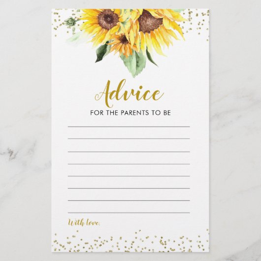 Zonnebloem is op weg Baby shower Advies Kaart (Voorkant)