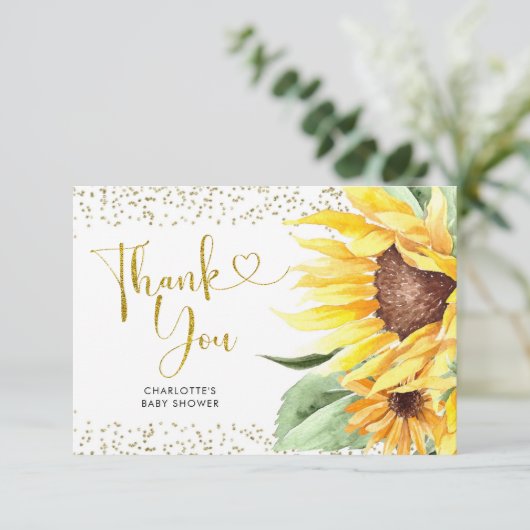 Zonnebloem is op weg Baby shower Dank u Kaart (Staand voorkant)