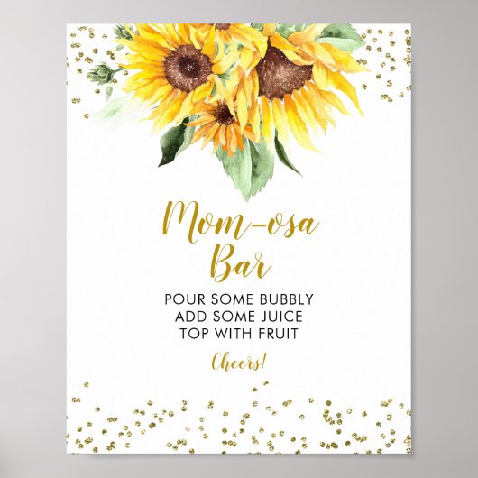 Zonnebloem is op weg Baby shower Mom-osa Bar Poster (Voorkant)