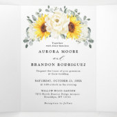 Zonnebloem Ivoor pioen Bloemen QR Code Huwelijk Drieluik Aankondiging (Binnenkant midden)