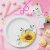 Zonnebloem Ivoor Pioen Bloemige Eucalyptus Bruilof Papieren Bordje (Feest)