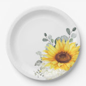 Zonnebloem Ivoor Pioen Bloemige Eucalyptus Bruilof Papieren Bordje (Voorkant)