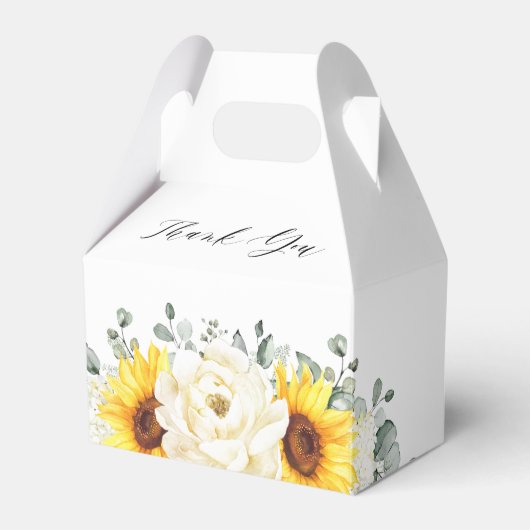 Zonnebloem Ivory Peony Eucalyptus Vrijgezellenfees Bedankdoosjes (Voorkant Zijde)