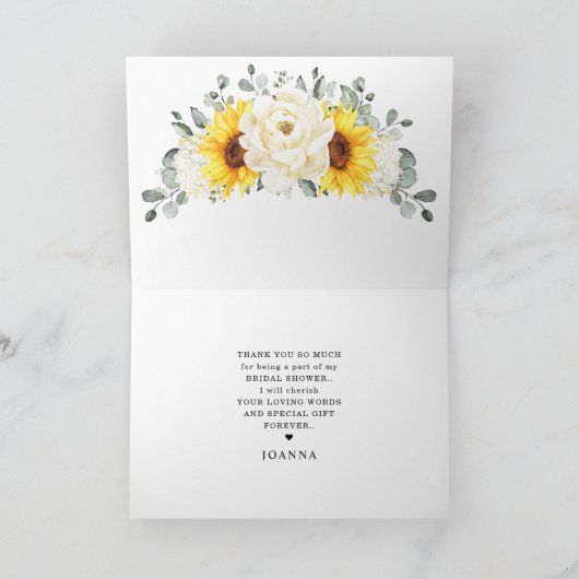 Zonnebloem Ivory Peony Eucalyptus Vrijgezellenfees Bedankkaart (Binnen)