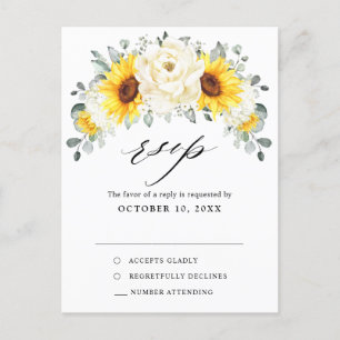 Zonnebloem Ivory Peony Eucalyptus Weddenschap RSVP Briefkaart