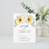 Zonnebloem Ivory Peony Eucalyptus Weddenschap RSVP Briefkaart (Staand voorkant)