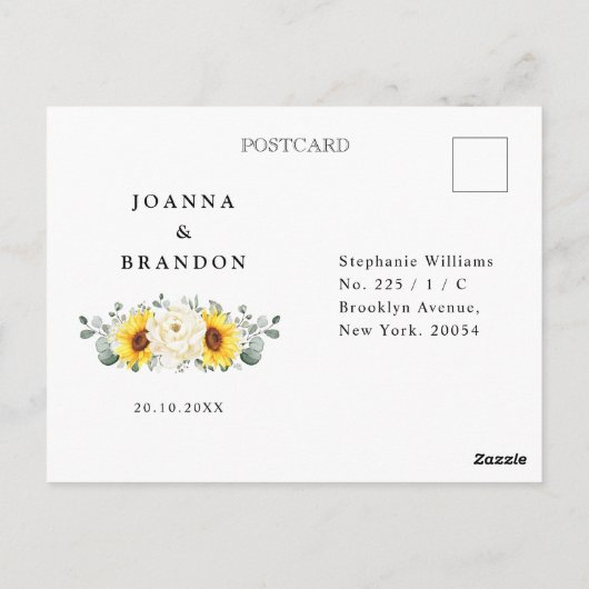 Zonnebloem Ivory Peony Eucalyptus Weddenschap RSVP Briefkaart (Achterkant)
