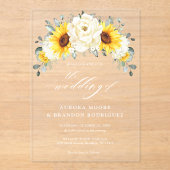 Zonnebloem Ivory Peony Floral Eucalyptus Weddensch Acryl Uitnodigingen (Voorkant)