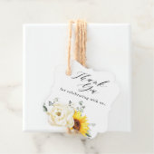 Zonnebloem Ivory Peony Floral Eucalyptus Weddensch Bedankjes Labels (In situ)