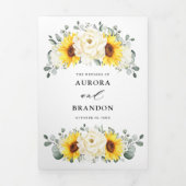 Zonnebloem Ivory Peony Floral Eucalyptus Weddensch Drieluik Aankondiging (Cover)