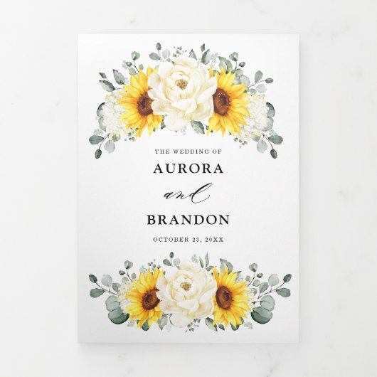 Zonnebloem Ivory Peony Floral Eucalyptus Weddensch Drieluik Aankondiging (Cover)