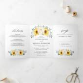 Zonnebloem Ivory Peony Floral Eucalyptus Weddensch Drieluik Aankondiging (Binnen)