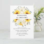 Zonnebloem Ivory Peony Floral Eucalyptus Weddensch Kaart (Staand voorkant)