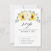 Zonnebloem Ivory Peony Floral Eucalyptus Weddensch RSVP Kaartje (Voorkant)