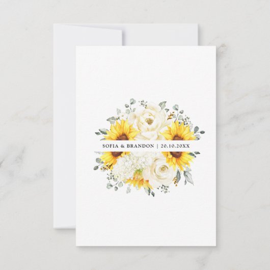 Zonnebloem Ivory Peony Floral Eucalyptus Weddensch RSVP Kaartje (Achterkant)