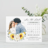 Zonnebloem Ivory Peony Floral Eucalyptus Weddensch Save The Date (Staand voorkant)