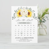 Zonnebloem Ivory Peony Floral Eucalyptus Weddensch Save The Date (Staand voorkant)