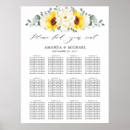 Zonnebloem Ivory Peony Floral Wedding Seding Chart Poster