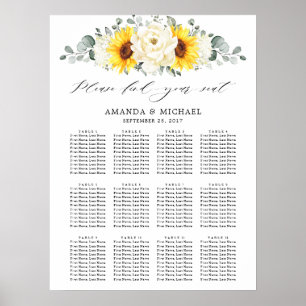 Zonnebloem Ivory Peony Floral Wedding Seding Chart Poster