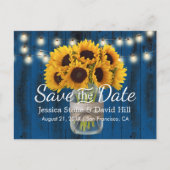 Zonnebloem Jar Navy Blue Barn Wedding Save the Dat Aankondigingskaart (Voorkant)