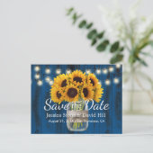 Zonnebloem Jar Navy Blue Barn Wedding Save the Dat Aankondigingskaart (Staand voorkant)