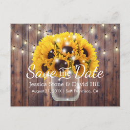 Zonnebloem Jar Rustic Barn Wedding Save the Date Aankondigingskaart