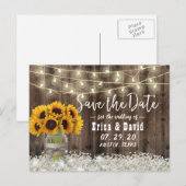 Zonnebloem Jar Rustic Floral Wedding Save the Date Aankondigingskaart (Voorkant / Achterkant)