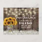 Zonnebloem Jar Rustic Floral Wedding Save the Date Aankondigingskaart (Voorkant)
