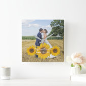 zonnebloem - je trouwfoto vierkante klok (Huis)