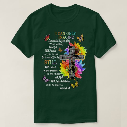 Zonnebloem Jezus Kruisvlinder ik kan me voorstelle T-shirt (Design voorkant)