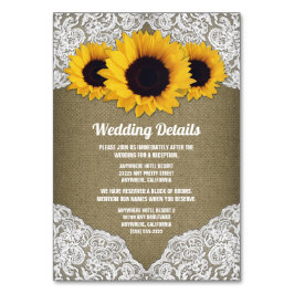 Zonnebloem jute en kant bruiloft invoegen Kaarten