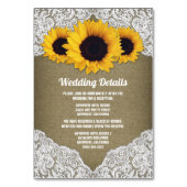 Zonnebloem jute en kant bruiloft invoegen Kaarten (Voorkant)