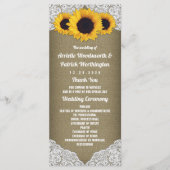 Zonnebloem Jute en Kant Bruiloftsprogramma's Programmakaart (Voorkant)