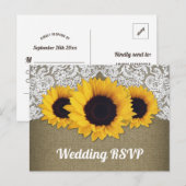 Zonnebloem Jute en Kant Trouw RSVP-Postkaarten Uitnodiging Briefkaart (Voorkant / Achterkant)