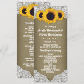 Zonnebloem Jute en Kant Trouwerijprogramma's Programmakaart (Voorkant / Achterkant)