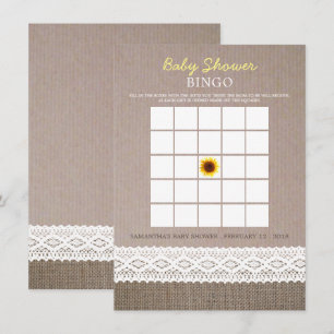 Zonnebloem Jute & Haak Kant Baby Shower Bingo Kaart