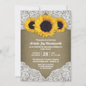 Zonnebloem jute kant bruids douche uitnodigingen (Voorkant)