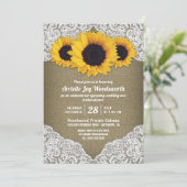 Zonnebloem jute kant bruids douche uitnodigingen (Staand voorkant)