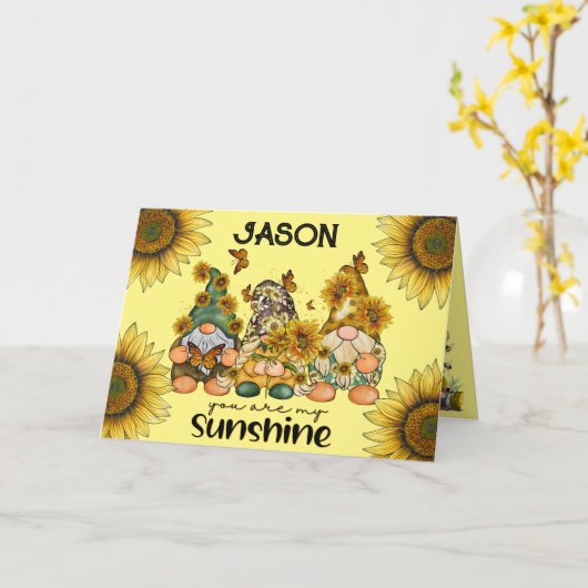 Zonnebloem Kabouter Verjaardag Kaart (Gele Bloem)