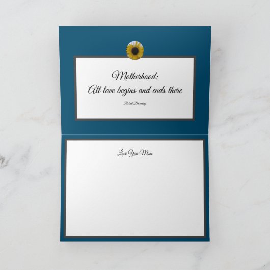 Zonnebloem Kaleidoscoop Blauwe Moederdag Kaart (Binnen)