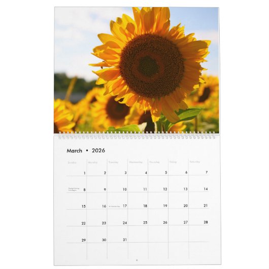 Zonnebloem Kalender Home Muur Agrarisch (Mar 2026)