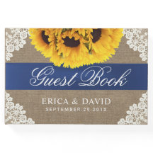 Zonnebloem Kant & Burlap Blauw Lint Rustieke bruil