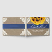 Zonnebloem Kant & Burlap Blauw Lint Rustieke bruil Gastenboek (Volledig)