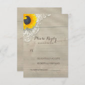 Zonnebloem kant en hout rustieke bruiloft RSVP Kaa (Voorkant / Achterkant)