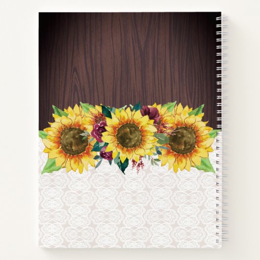 Zonnebloem Kant Hout Gepersonaliseerde Naam Journa Notitieboek (Achterkant)