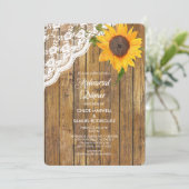 Zonnebloem Kant Hout Repetitie diner uitnodiging (Staand voorkant)